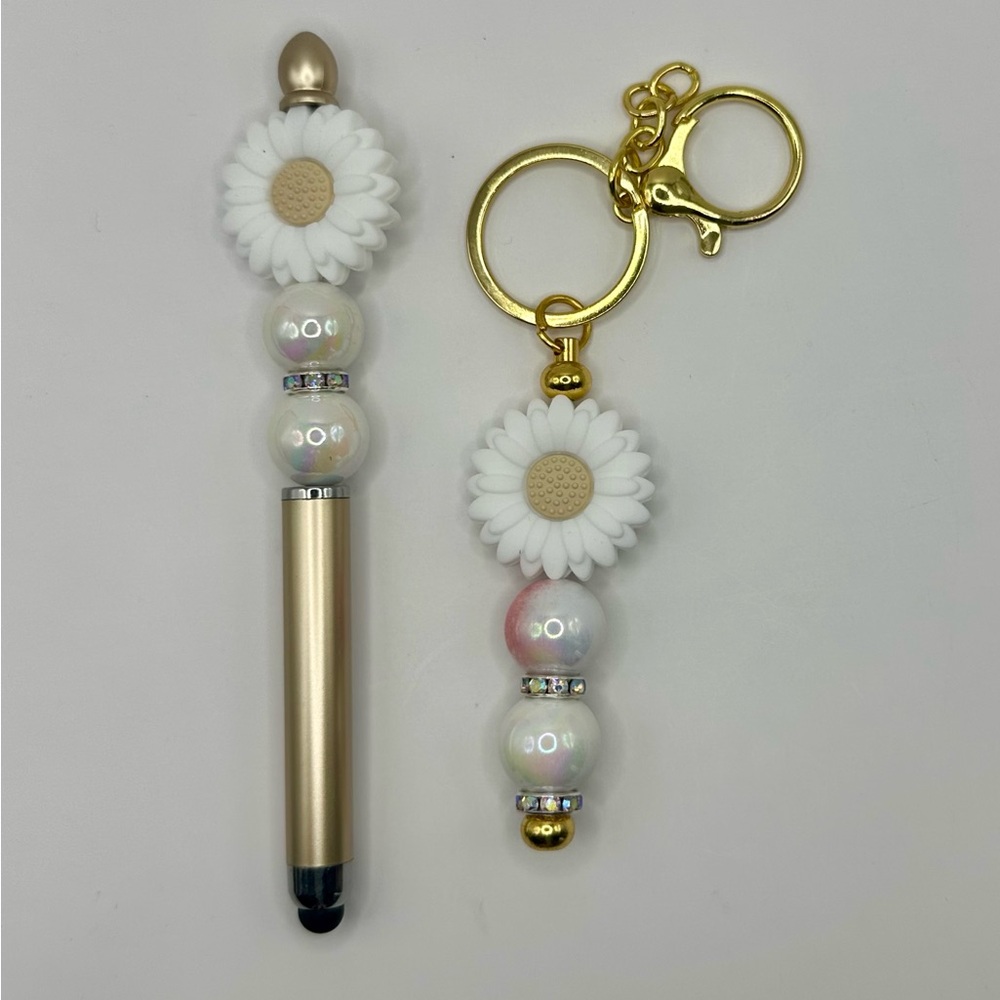 Gold flower STYLUS/(w/PEN) & KEYCHAIN  Set